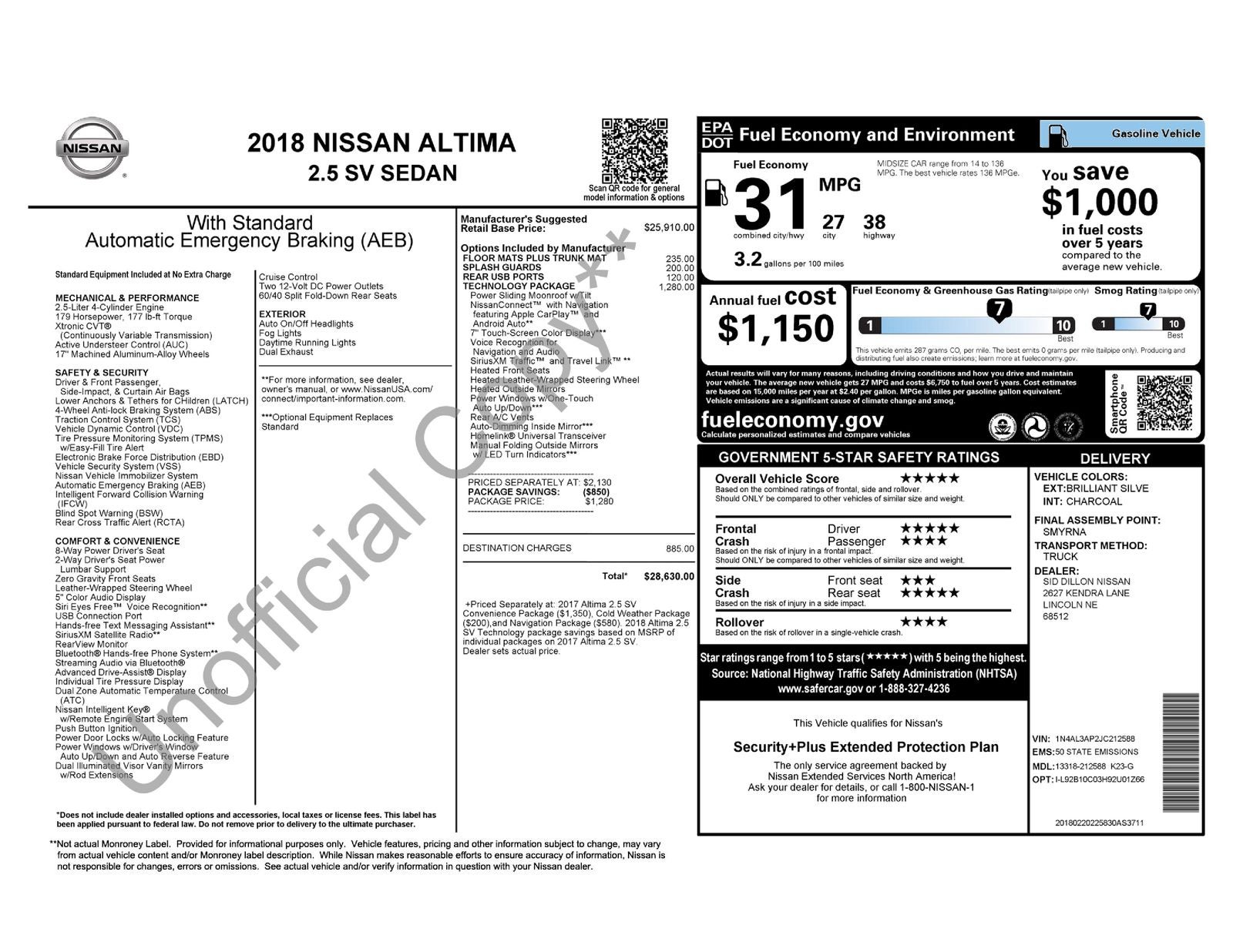 2018 Nissan Altima 2.5 SV