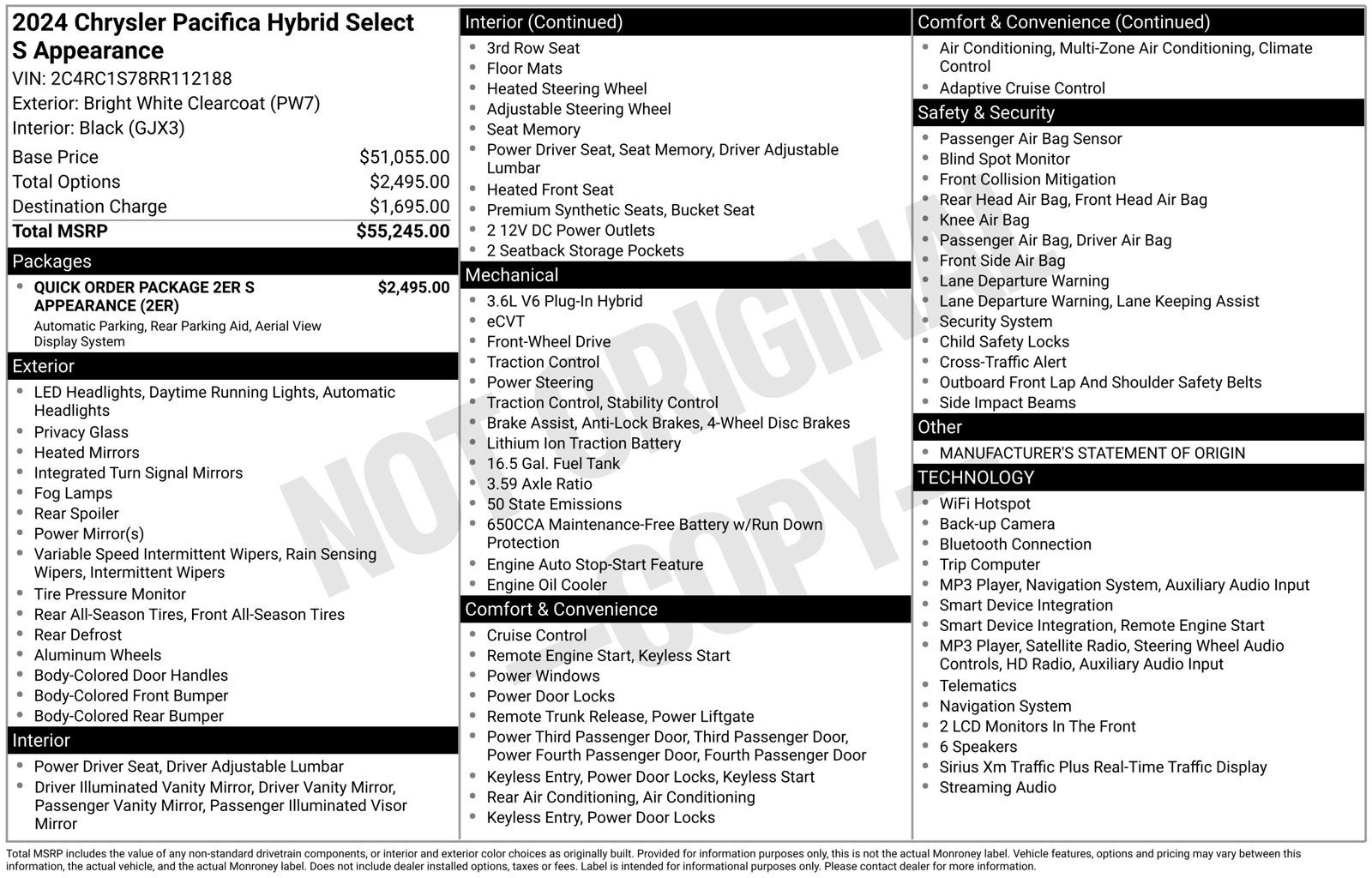 2024 Chrysler Pacifica Hybrid Select S Appearance