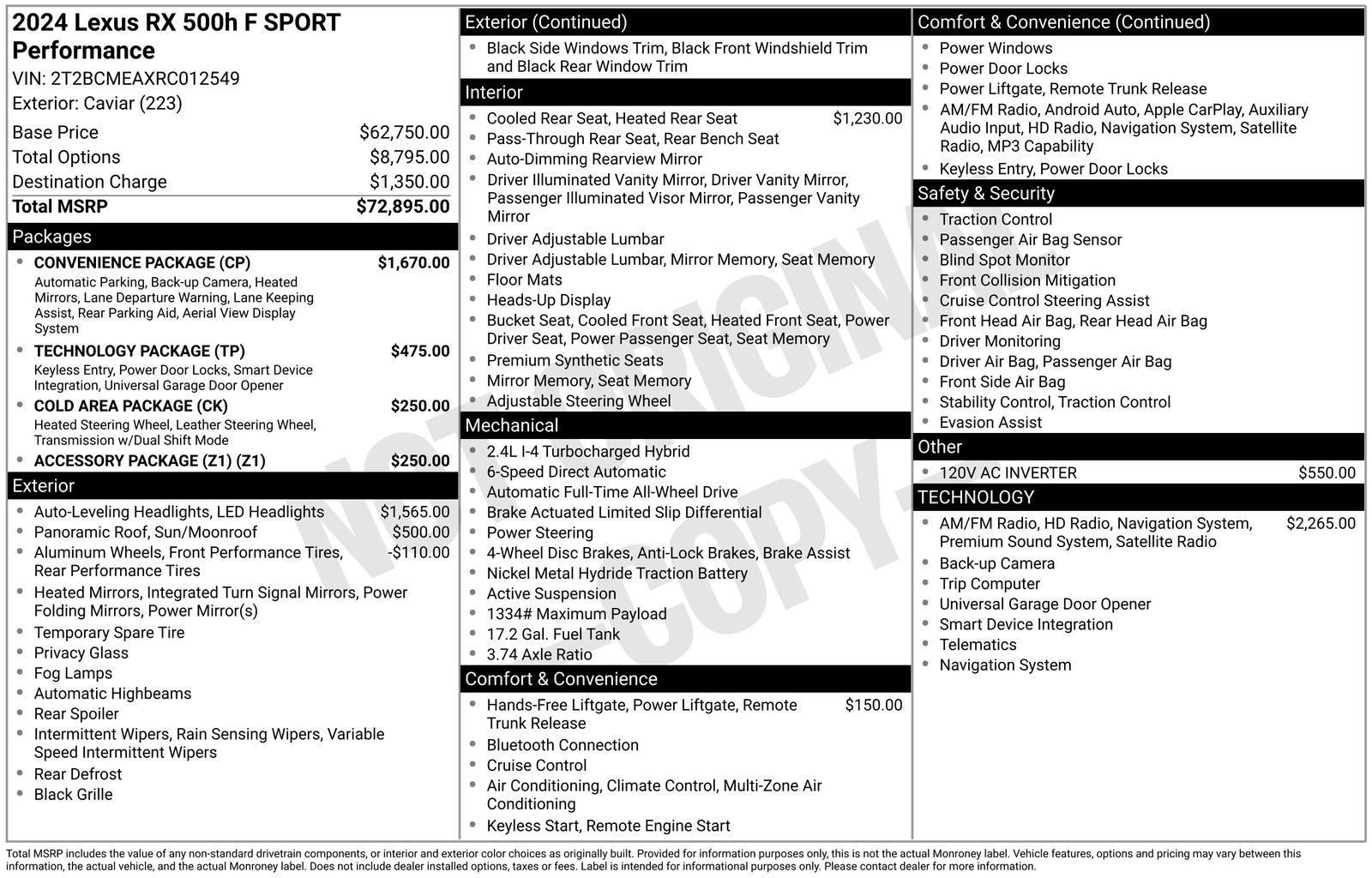 2024 Lexus RX 500h F SPORT Performance