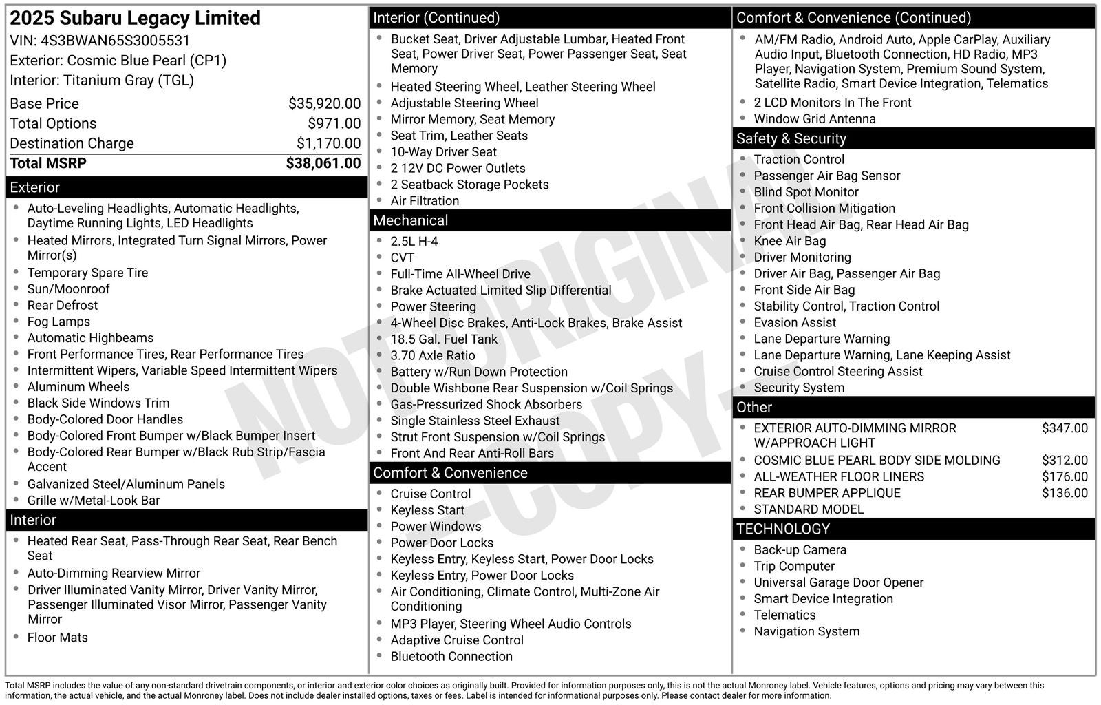 2025 Subaru Legacy Limited