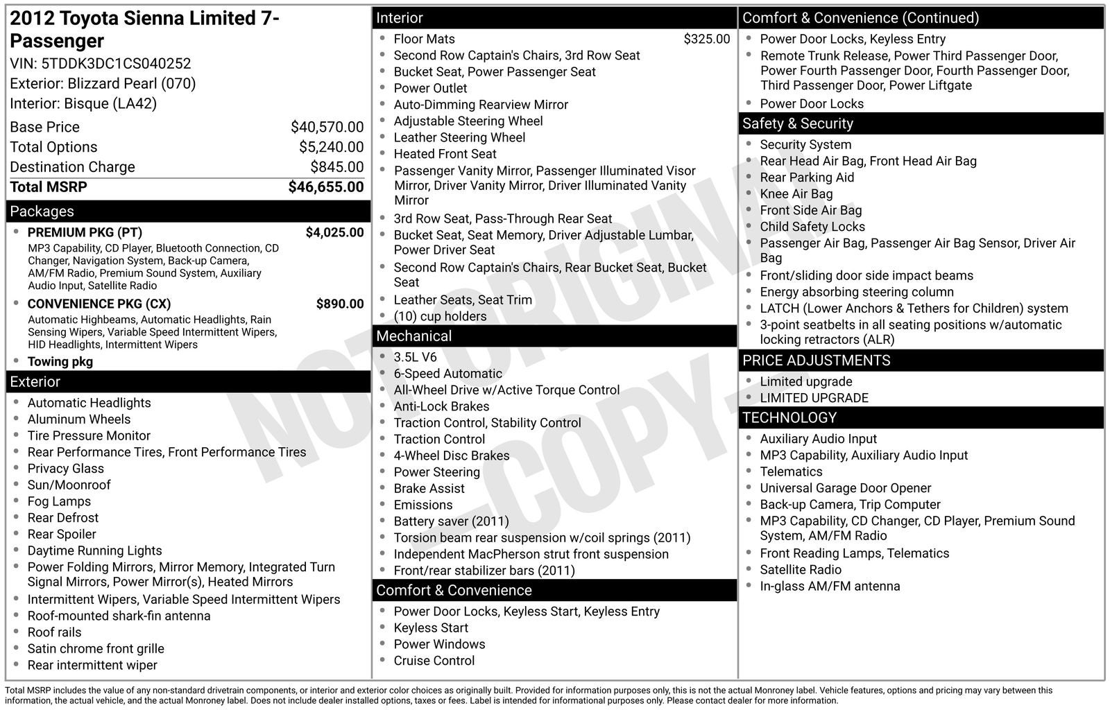 2012 Toyota Sienna Limited 7 Passenger