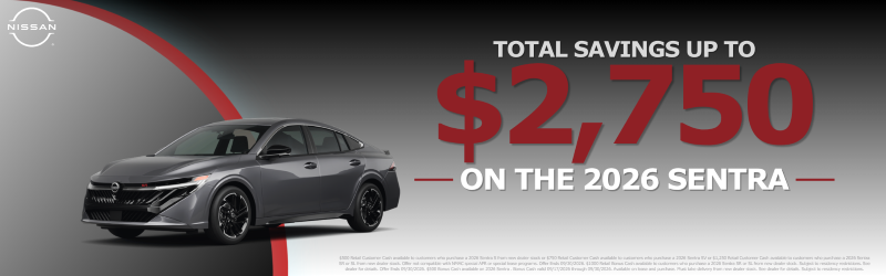 Total Savings up to $2,250 on 2026 Sentra 